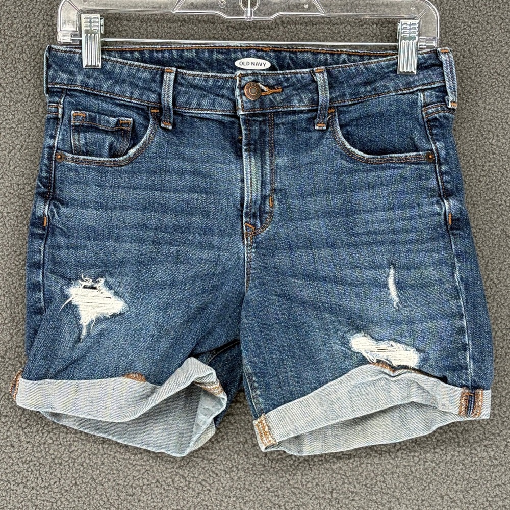 Old Navy Womens Blue Distressed Denim Cuffed Jean Shorts Size 2 RN 54023